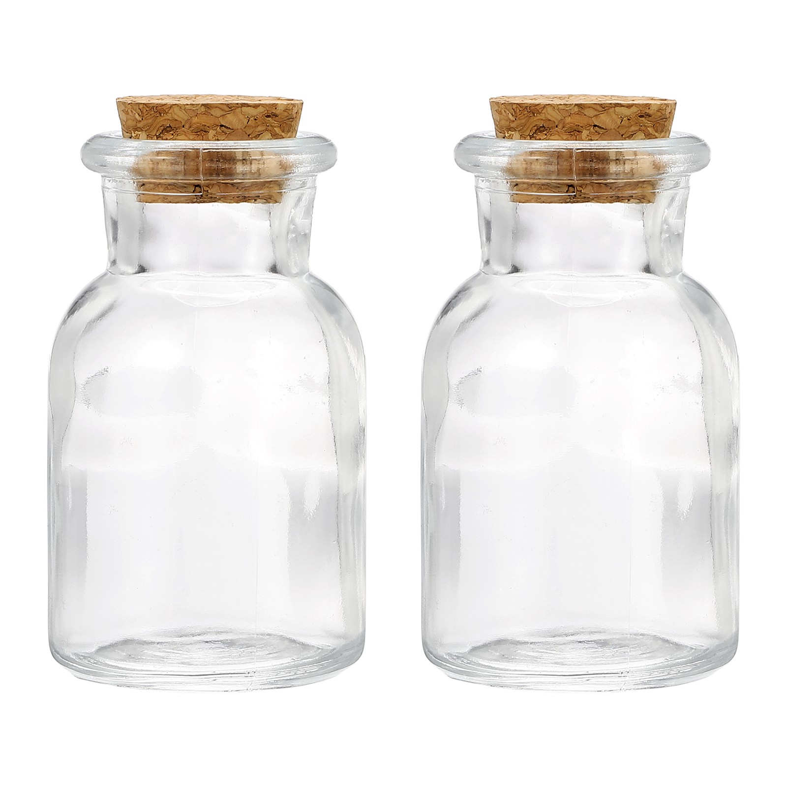 2Pcs 30ml Glass Reagent Bottle with Wood Stopper Wide Mouth, Clear(1oz)