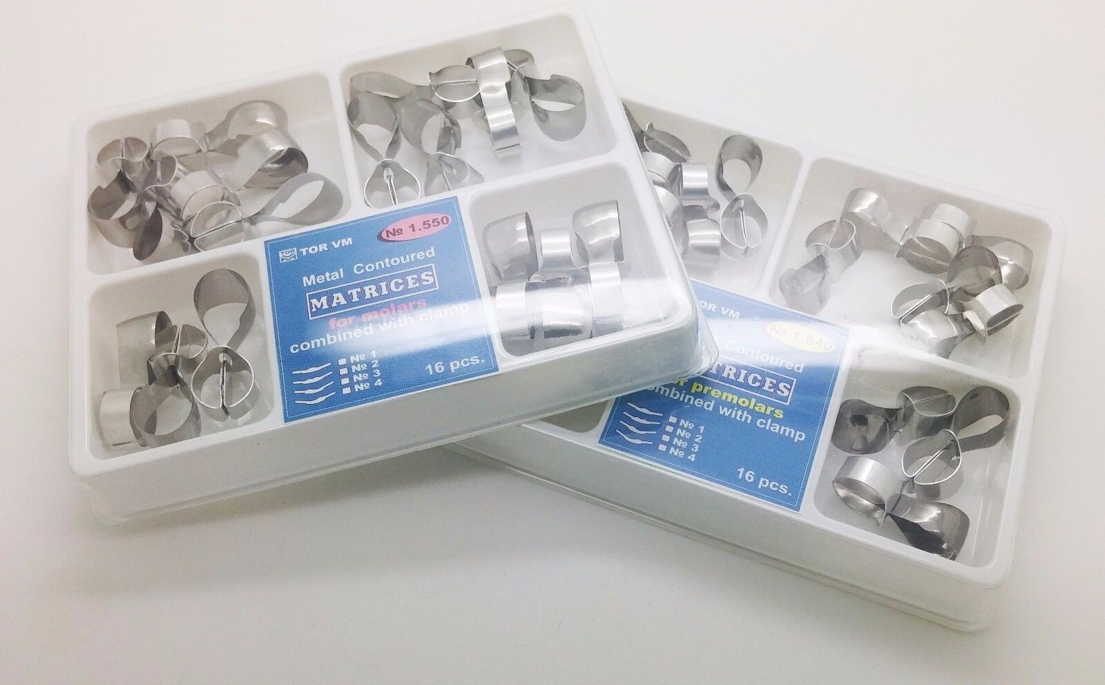 2-PACK Dental Contoured Metal Matrices with Clamp for Molars and Premolars 32pcs