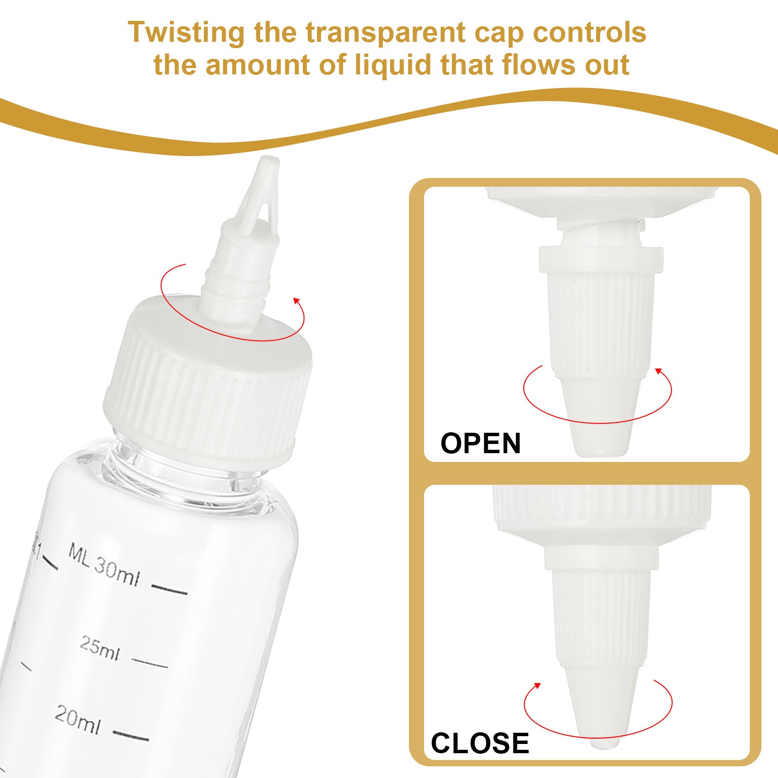 30ml/1OZ Squeeze Bottles with Twist Cap, 4 Pcs Graduated Bottle, Transparent