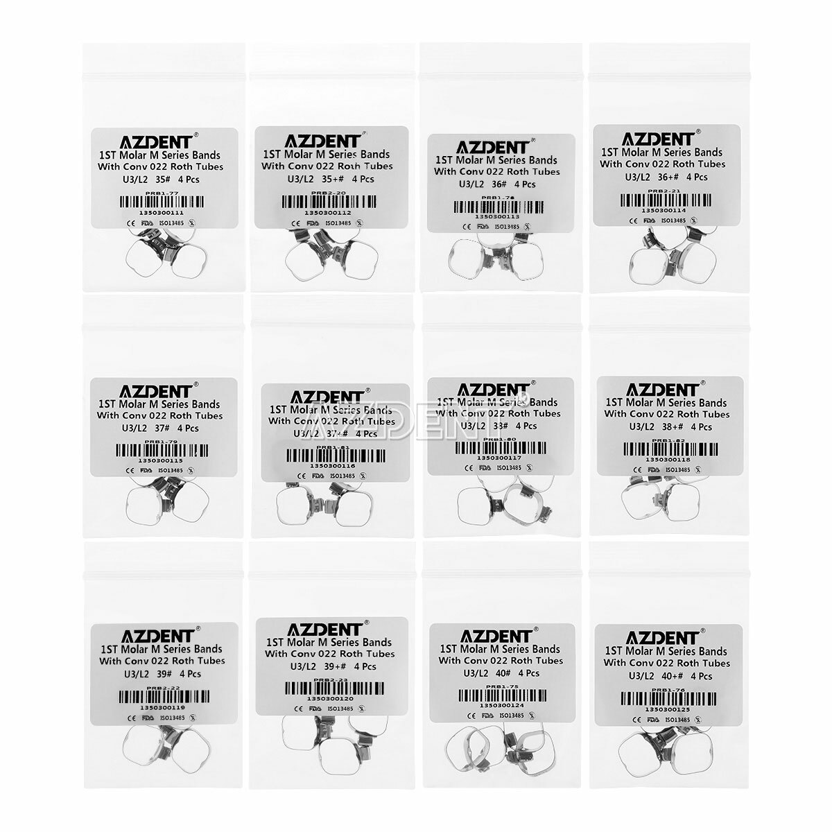 AZDENT Dental Orthodontic Buccal Tube Bands 1st Molar #35-40+# Roth .022 U3/L2