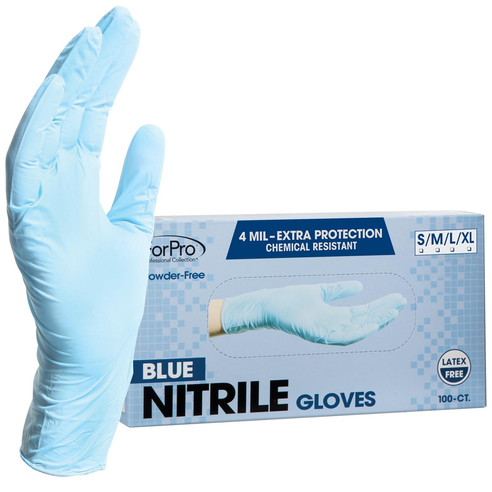 ForPro Nitrile Gloves, Chemical Resistant, Powder~Free, Blue, Medium, 100~Count
