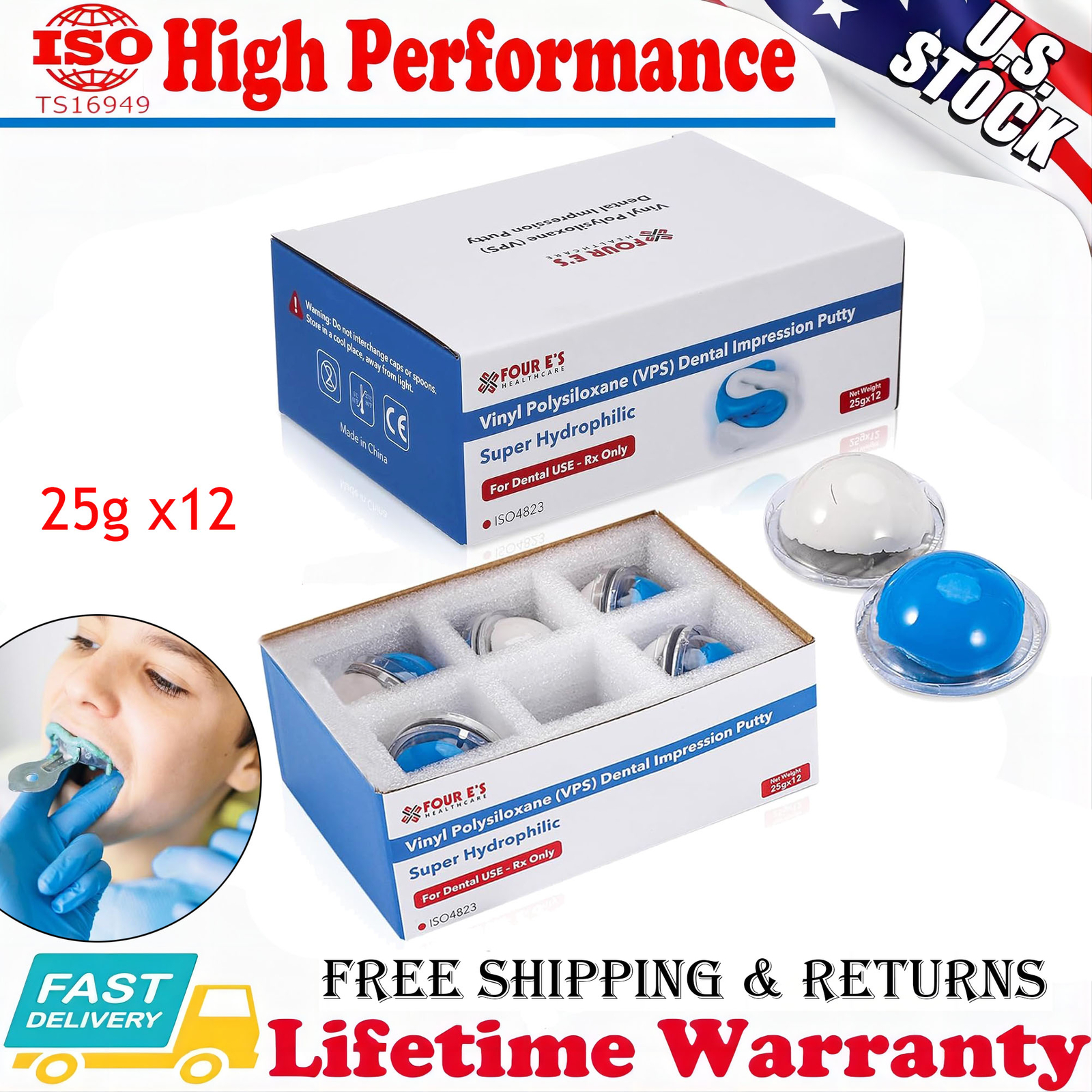 Dental Hydrophilic VPS Impression Putty Fast Set 25g x12(Base x6 & Catalysts x6)