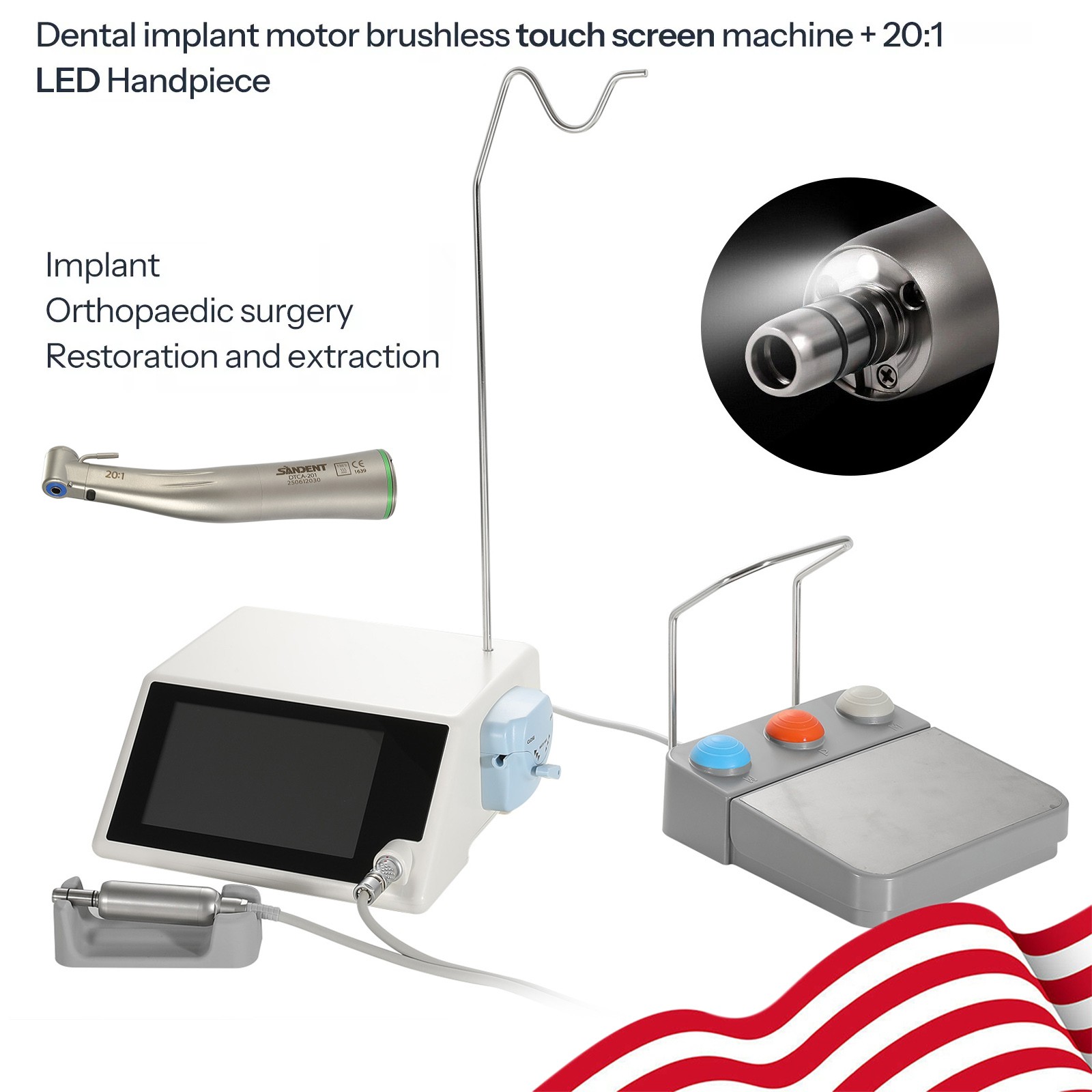 Dental Implant Motor System Surgical Brushless Motor 20:1 Contra Angle AC100-240