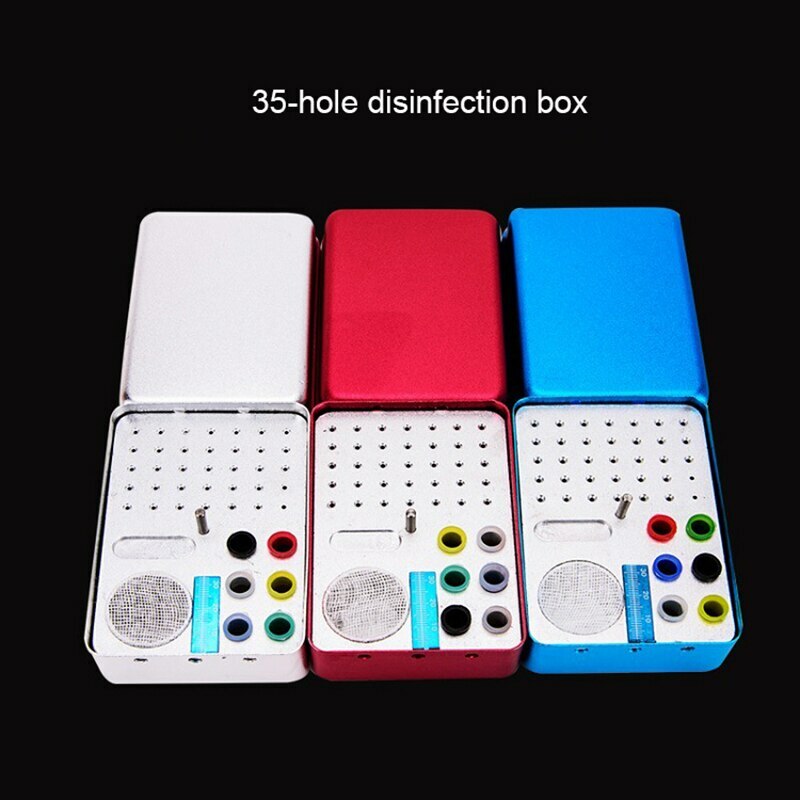 Dental Bur Burs Holder Block Disinfection Box Aluminium Autoclave 72 Holes Blue
