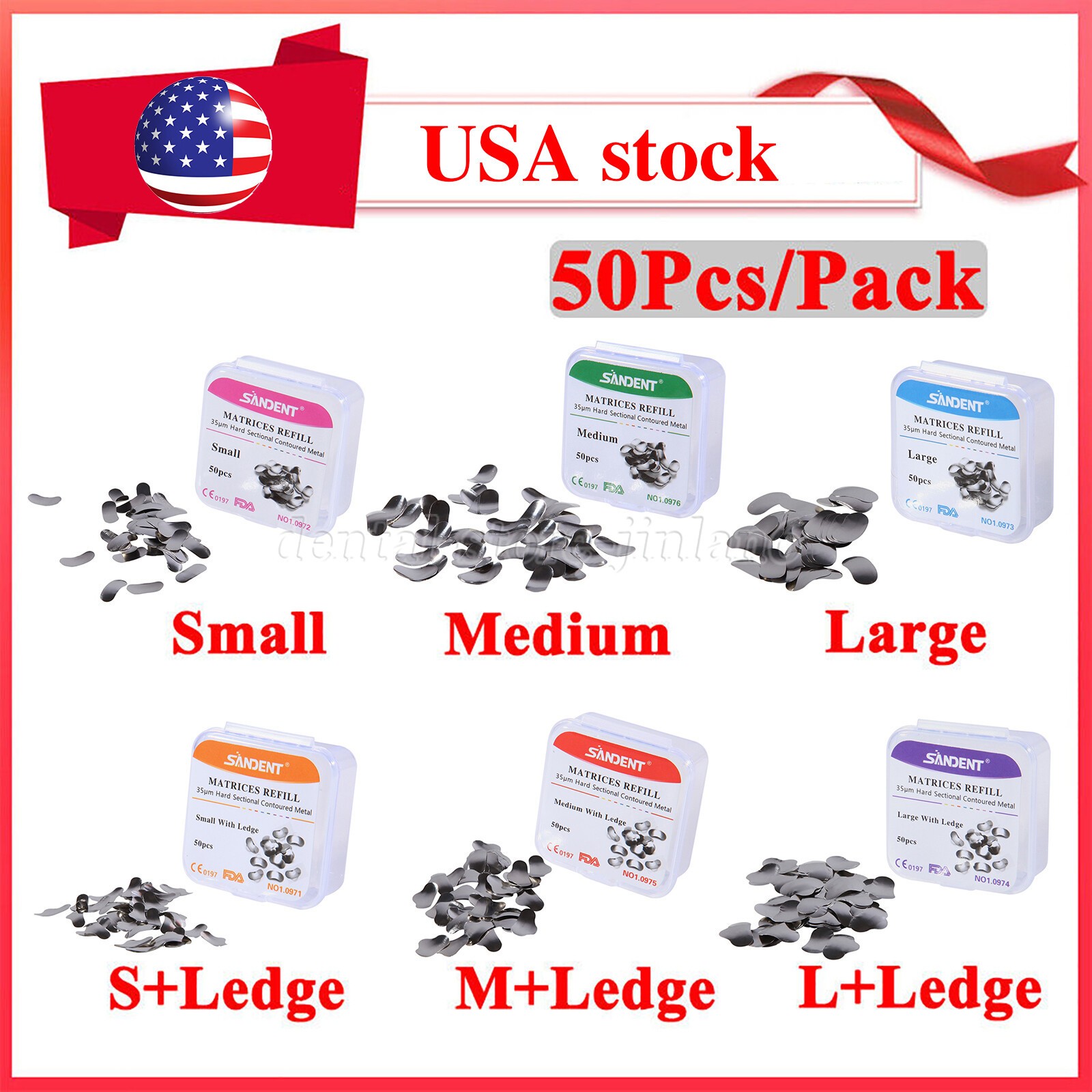 50 Pcs Dental Metal Matrices Matrix Band Sectional Contoured Refill S/M/L 35μm