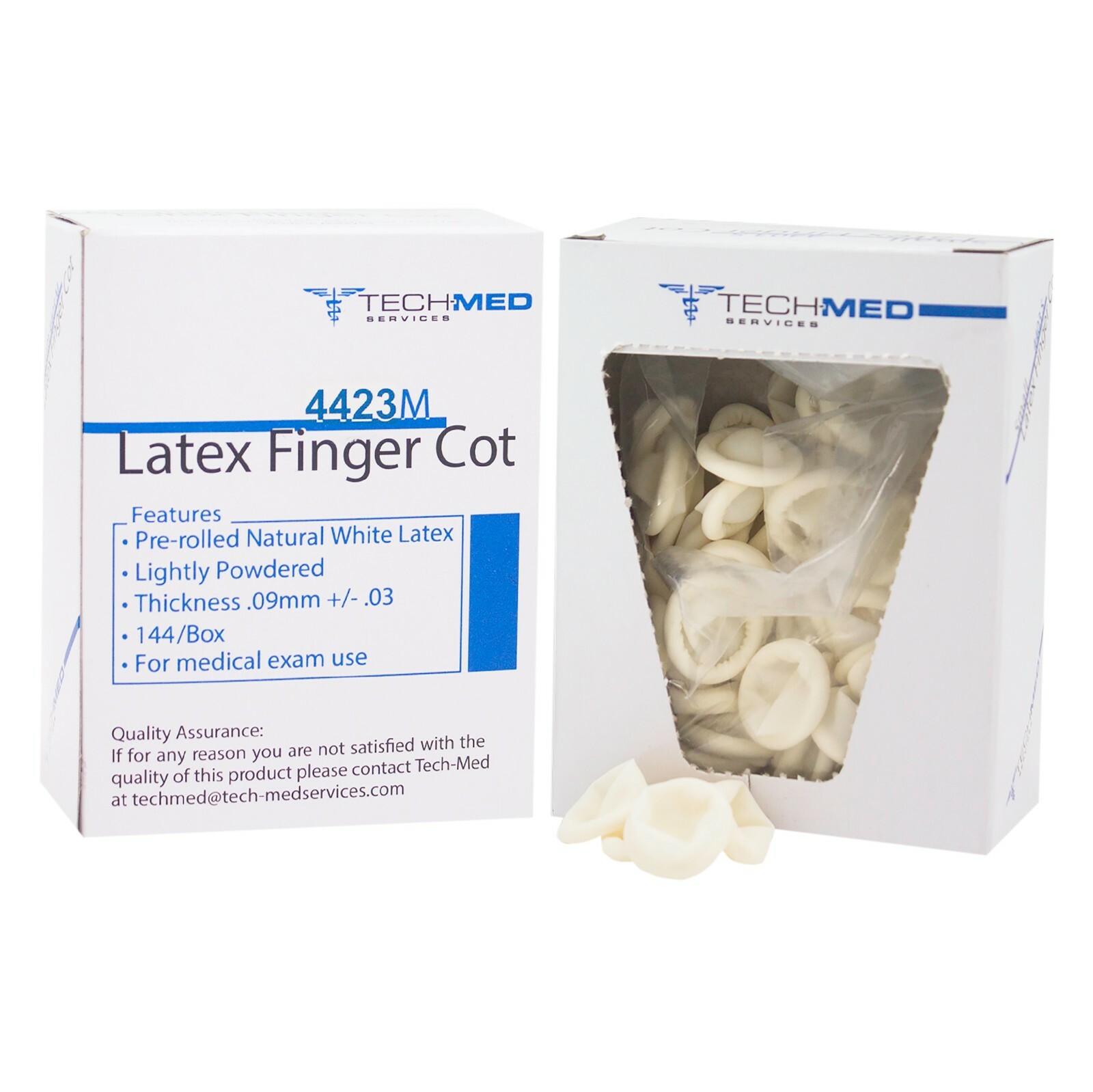 Tech-Med Pre-Rolled Natural White Latex Finger Cots Medium Disposable 144/Bx