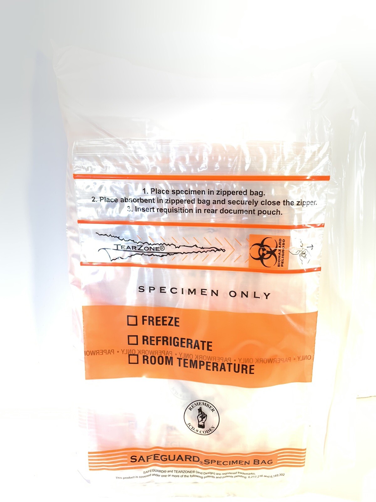 Case Of 1,000 6×9 3-Wall SafeGuard Specimen Biohazard Tearzone Back Flap Bags