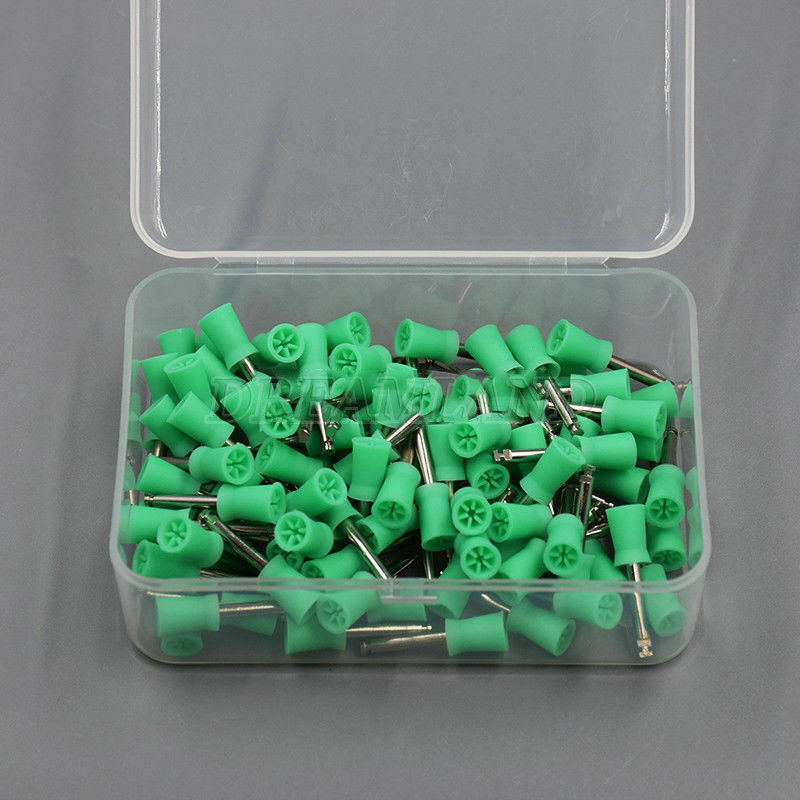 100PCS Dental Rubber Prophy Polish Polishing Cups Brush Latch Type Green HOT