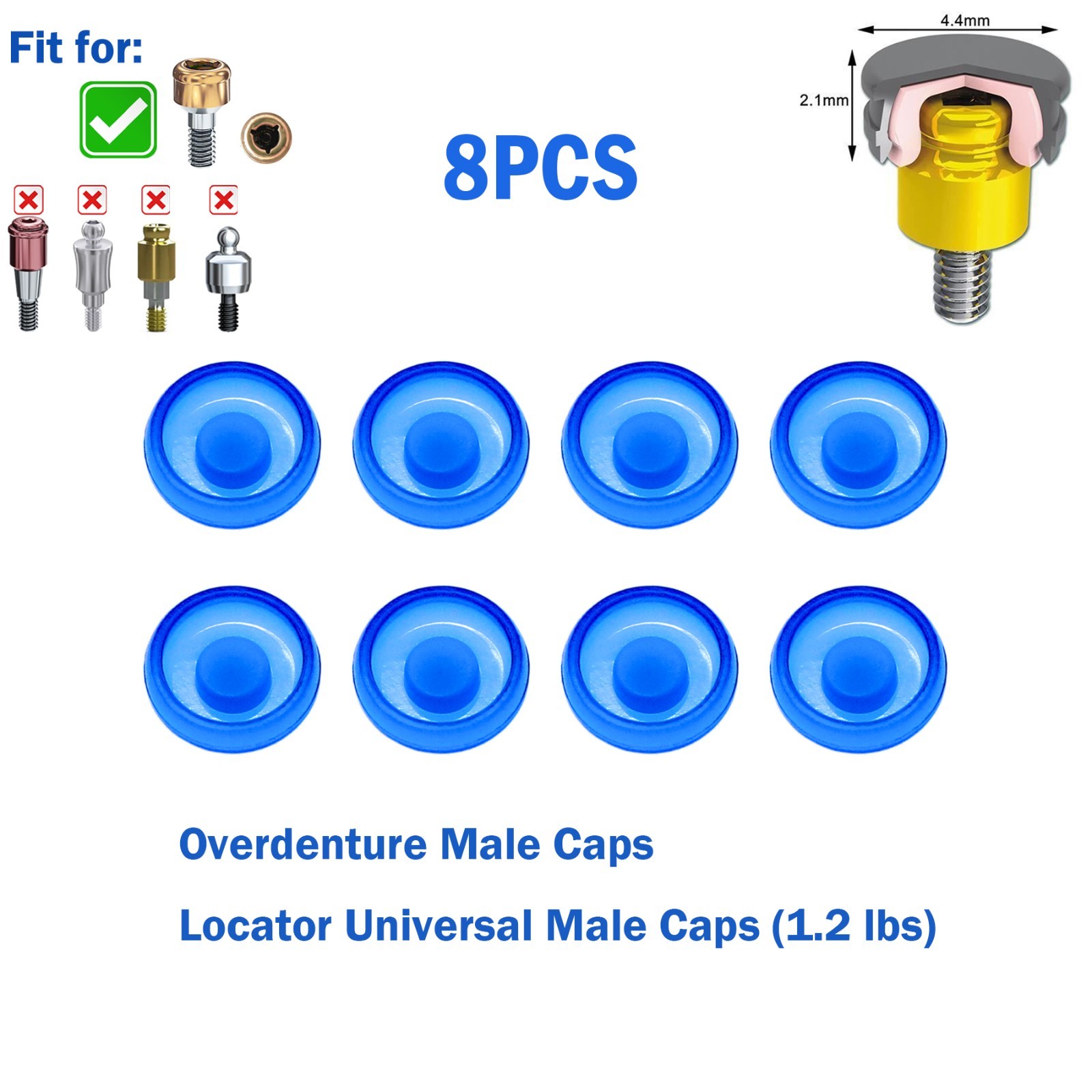 Dental Overdenture Implant Inserts Locator Abutments Retention Caps 8Pcs 1.2lbs