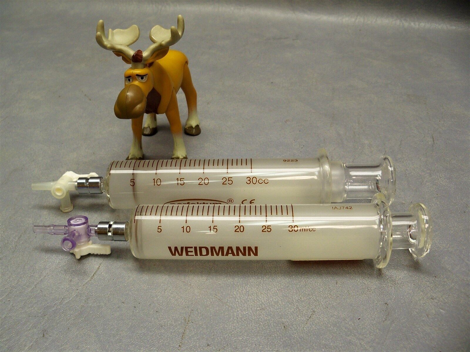 Weidmann / Popper & Sons Glass Syringe 30CC w 3 Way Valve Lot of 2