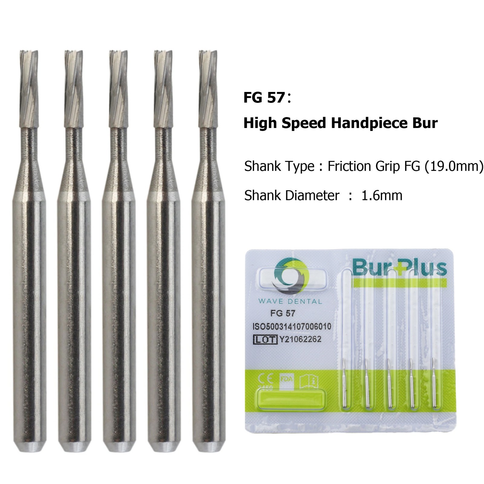 Wave Dental Carbide Bur FG 57 Friction Grip High Speed Straight Flat-End Fissure
