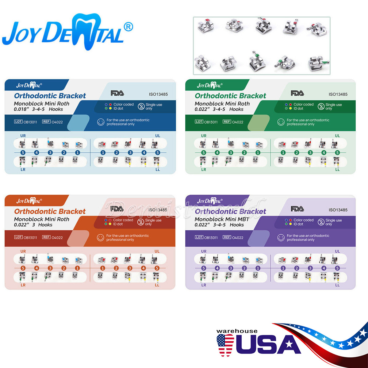 Dental Orthodontic Monoblock Brackets Braces Mini Roth/MBT 0.022/0.018 3/345 Hk