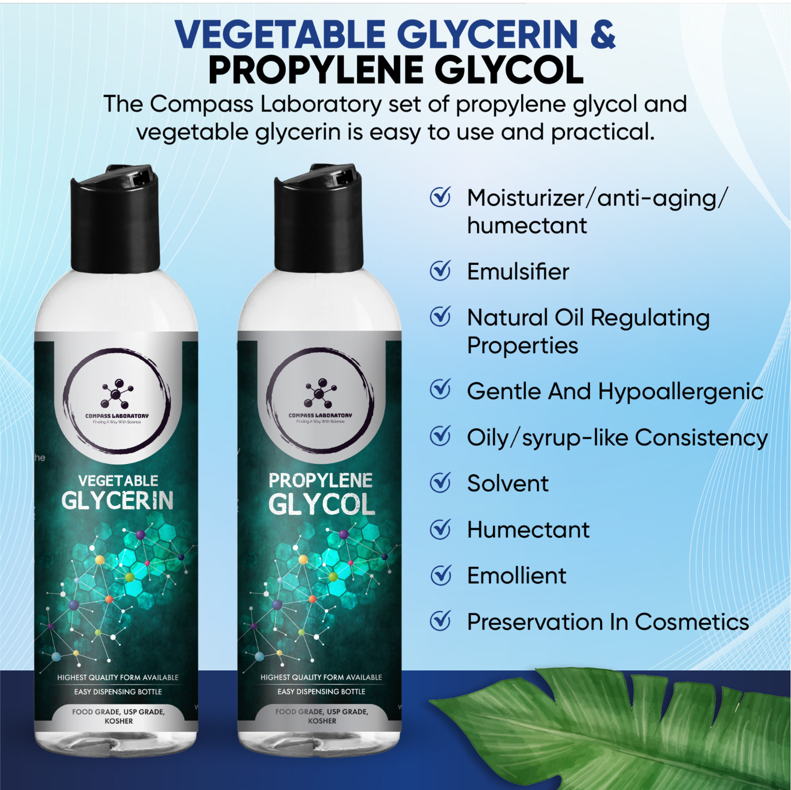 Compass Laboratory Propylene Glycol and Vegetable Glycerin 2 Pack Bundle 500 mL