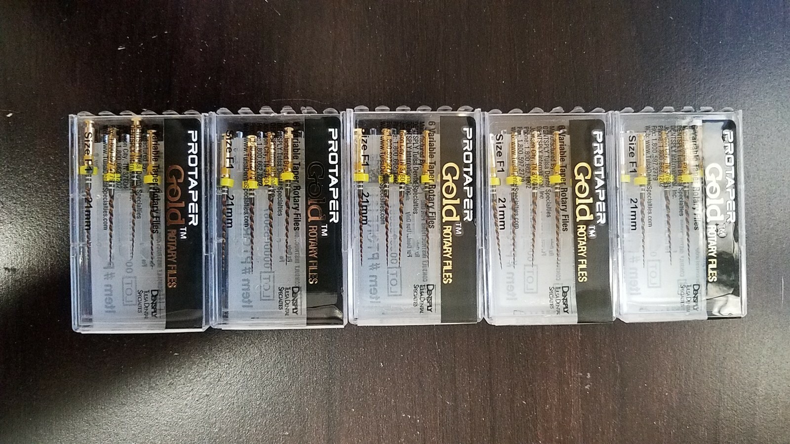 5 packs of  Dentsply ProTaper Gold Files F1 21mm