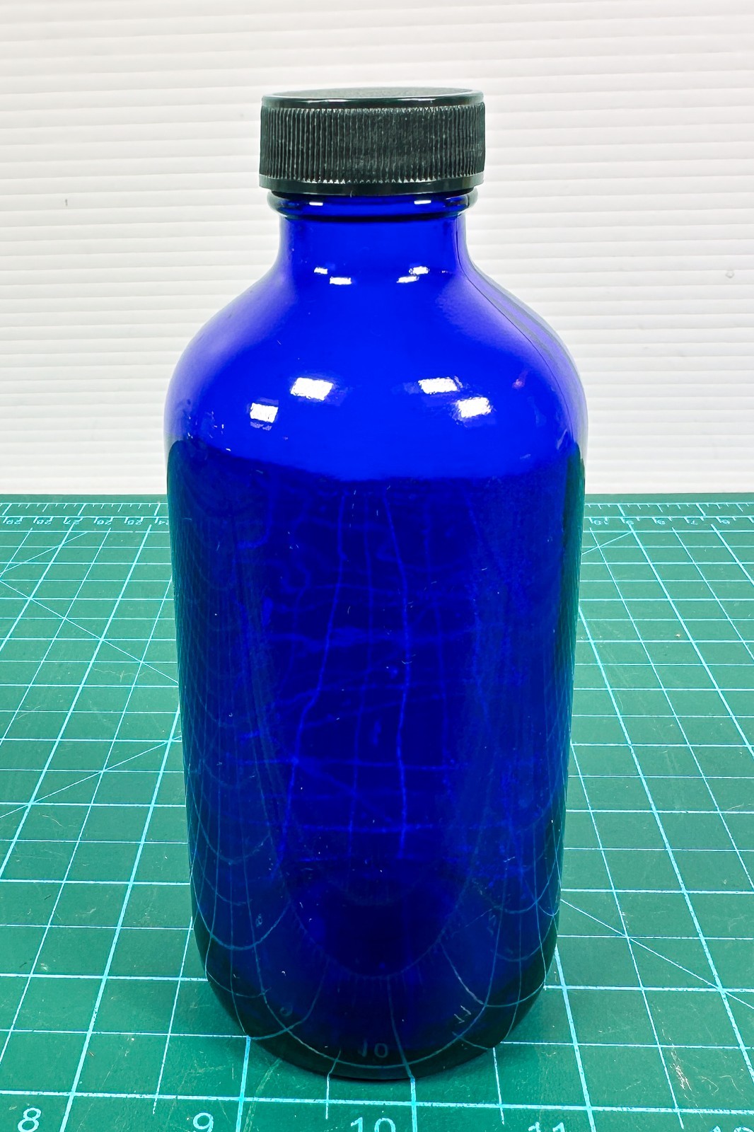 Cobalt Blue Glass Bottle Jar 8 Oz Round Apothecary Lab Reagent Black Screw Cap