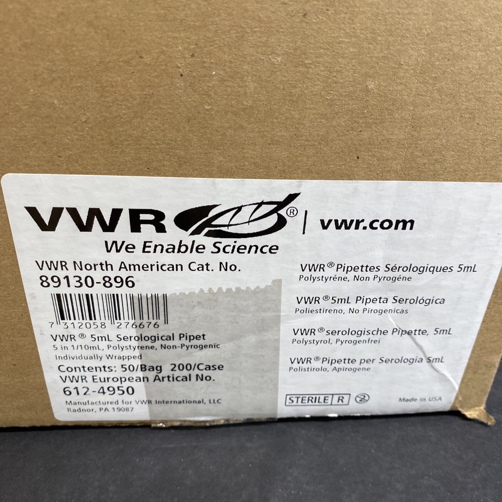 VWR Serological Pipette 5 ml Polystyrene Total of 350 Pipets