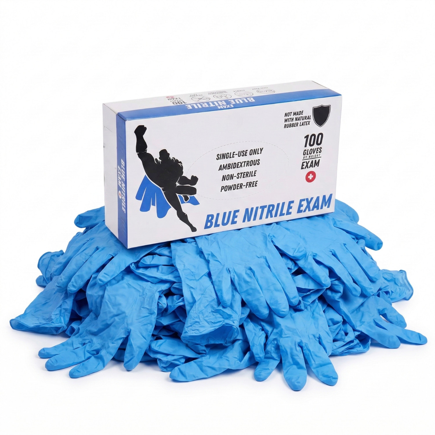 100-2000 Blue Nitrile 4 Mil Latex & Powder Free Exam Grade Disposable Gloves