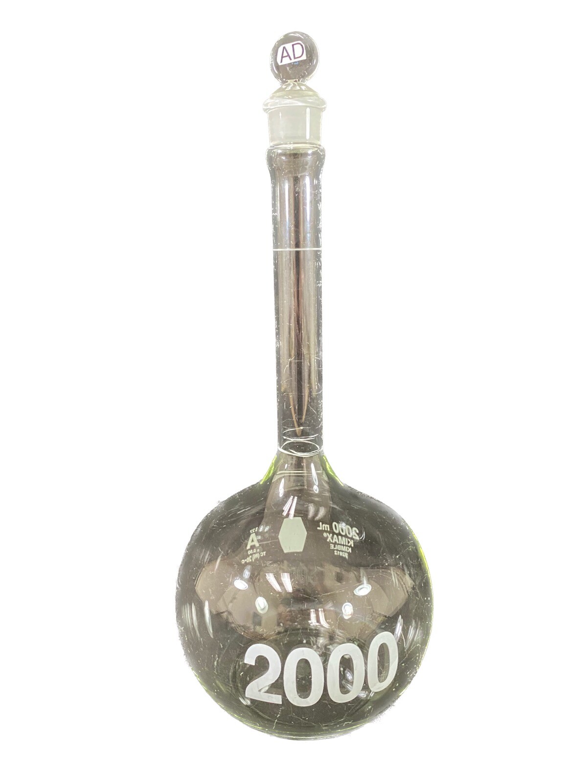 KIMBLE KIMAX 2000mL Class A Volumetric Flask With Glass Stopper #27 ±0.50 92812