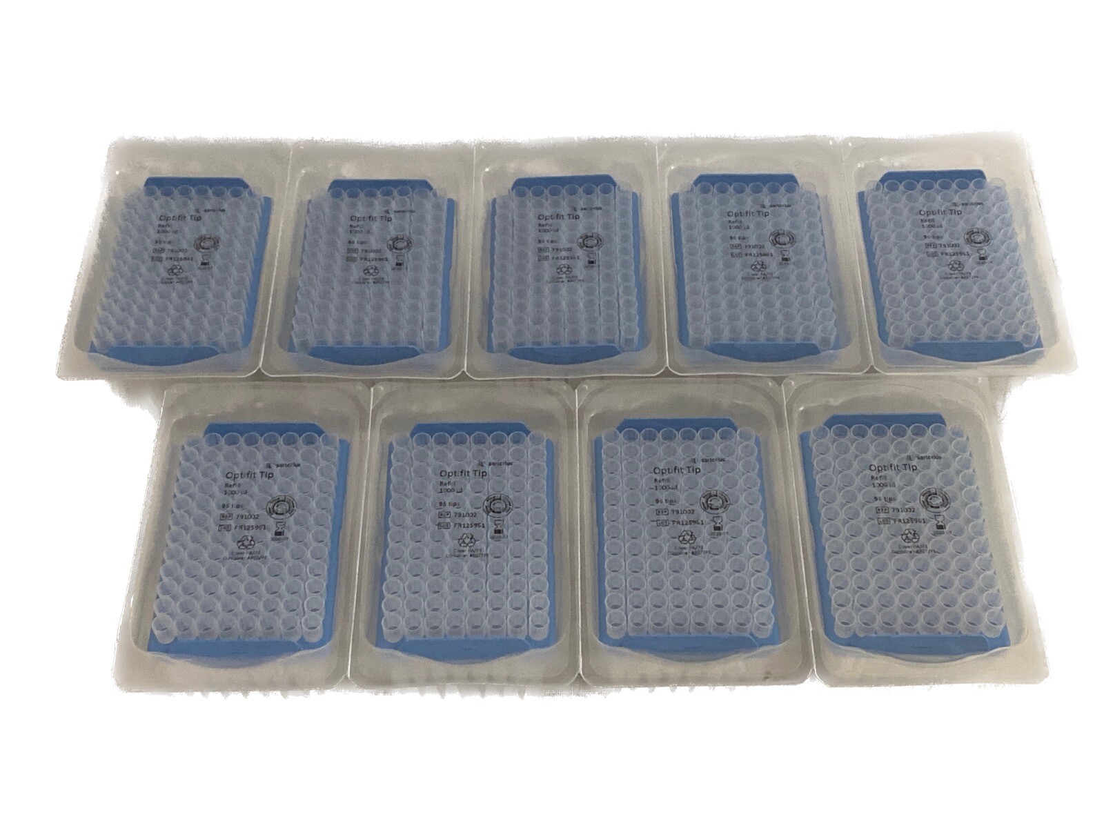 (864) SARTORIUS 1000uL Optifit Refill Pipette Tips 9x 96/Rack Non-Sterile 791002