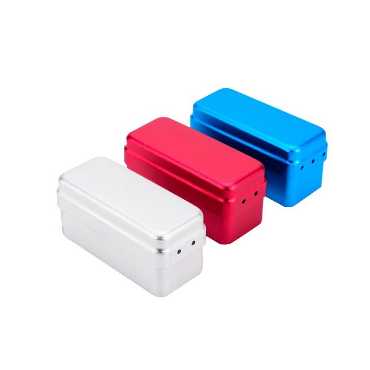 Dental Bur Burs Holder Block Disinfection Box Aluminium Autoclave 72 Holes Blue