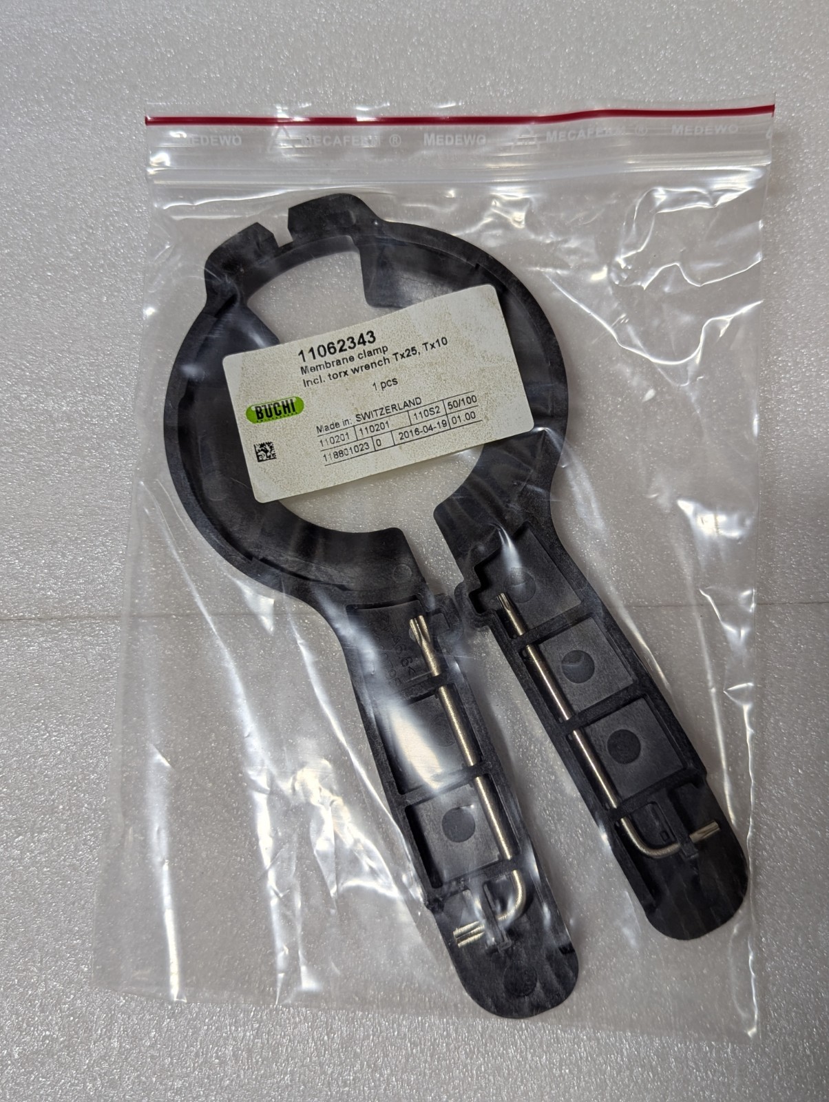 BUCHI 11062343 Plastic Membrane Clamp With Torx Wrench Tx25 Tx10. New