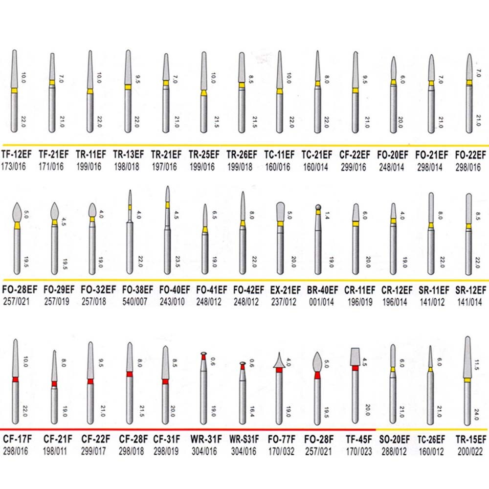 200Pcs/20Packs Dental Diamond Burs FG 1.60mm for High Speed Handpiece 214types