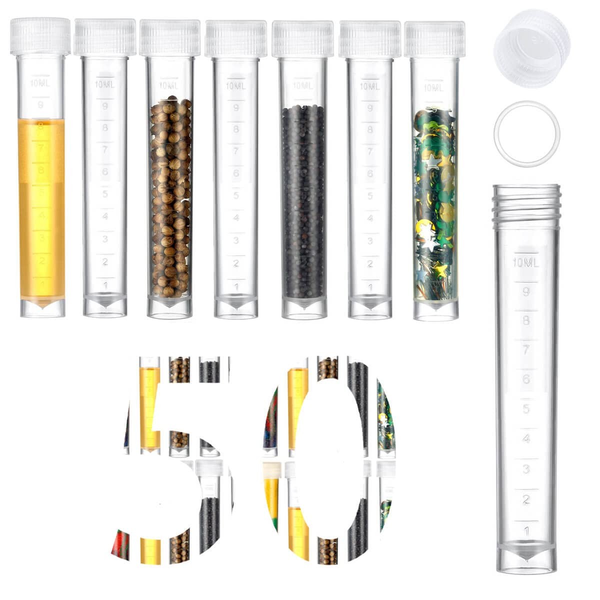 50PCS 10ml Plastic Small Vials with Screw Caps Sample Tubes Cryotubes,PP Mate…