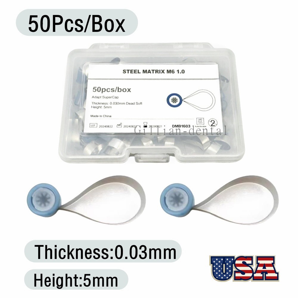 50Pcs Adapt SuperCap Dental Reel Matrix Bands Matrices Thickness 0.03/0.038mm
