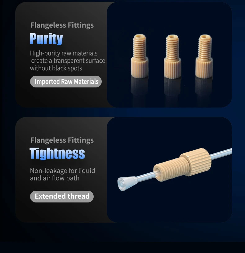 Mechanical Strength 10-32UNF Thread Two-piece PEEK Flangeless Fittings Plastic