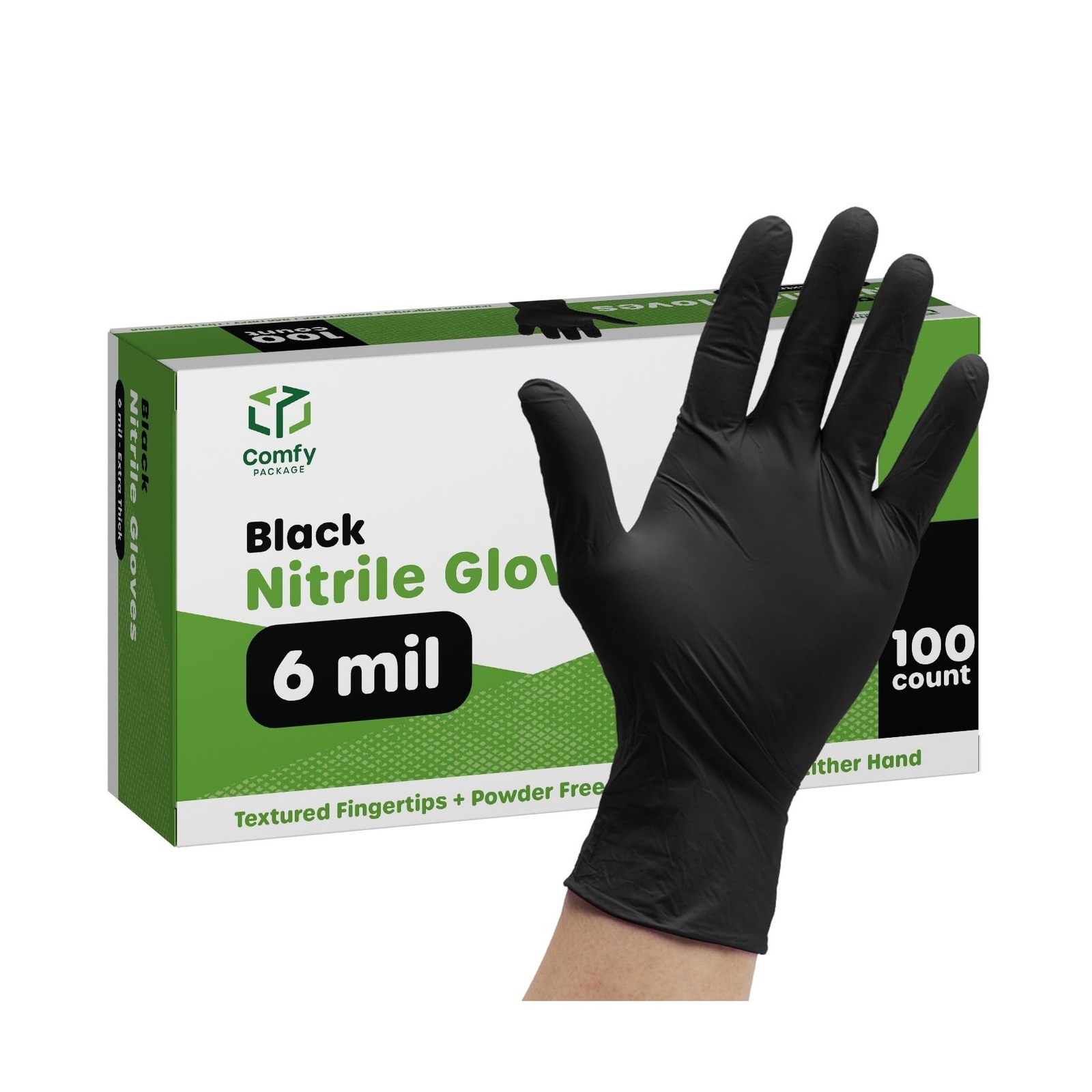 Comfy Package Black Nitrile HEAVY DUTY 6 Mil. Chemical Resistance, Latex & Po…