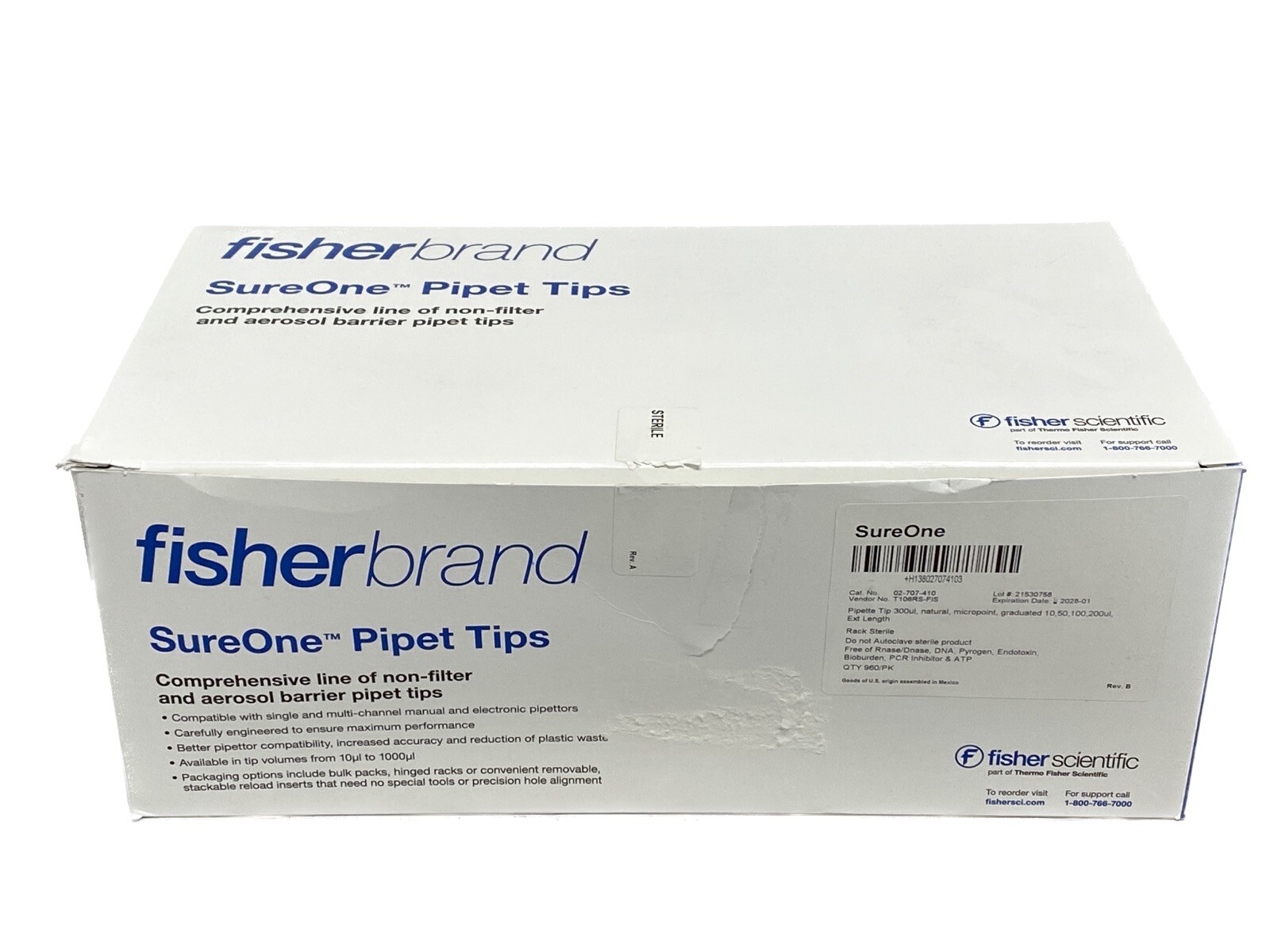 (960) FISHERBRAND SureOne 300uL Universal Micropoint Pipet Tips 96/Rk 02-707-410
