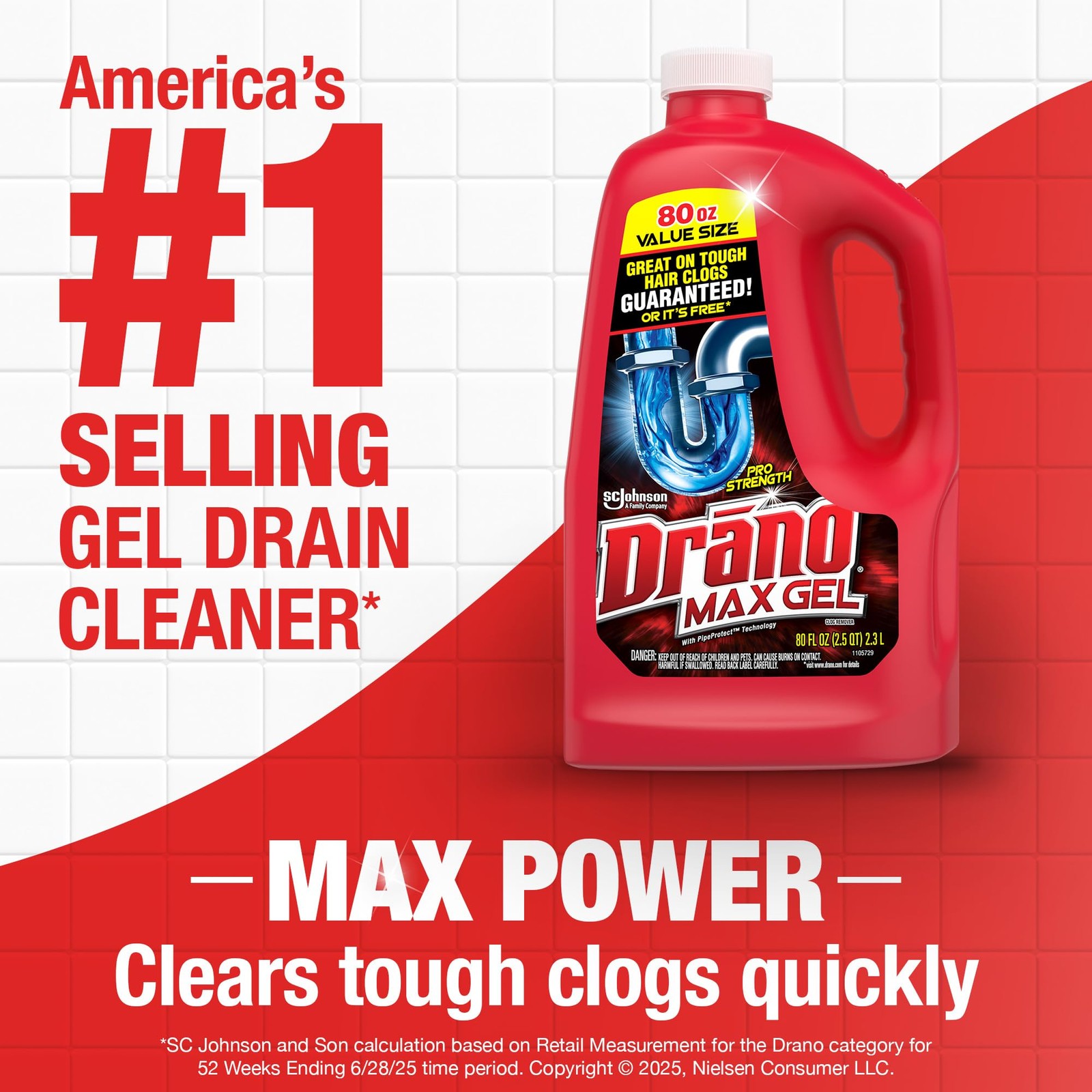 Drano Max Gel Drain Clog Remover & Cleaner, Fast-Acting 80 Fl Oz (Pack of 2)