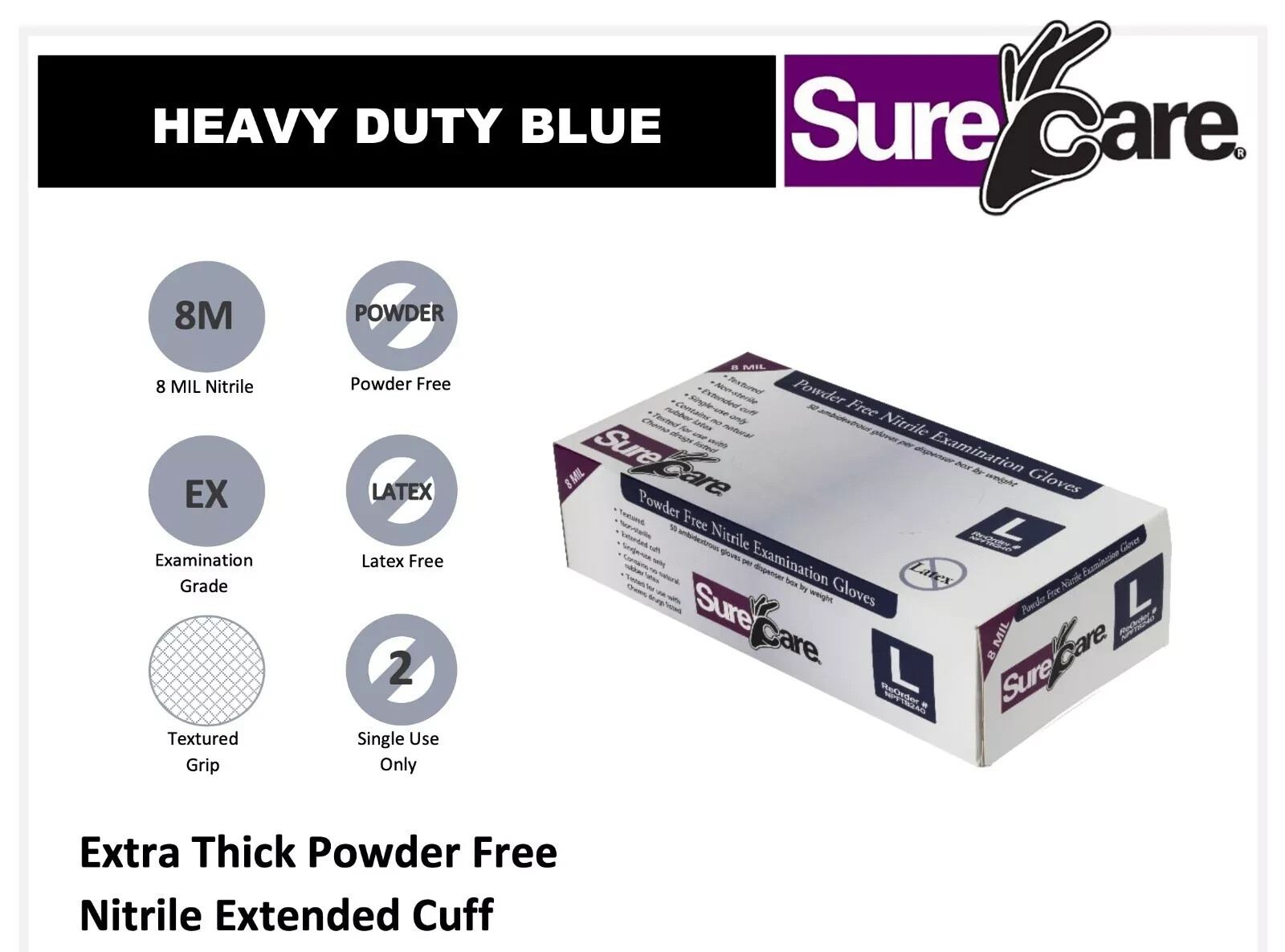 8mil HeavyDuty Extended Cuff Nitrile Powder Free Latex Free Glove SMALL 500ct