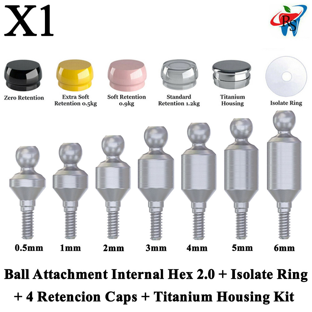 1x Kit Straight Ball Attachment Internal Hex 2.0 NP Retention Caps Housing Ring