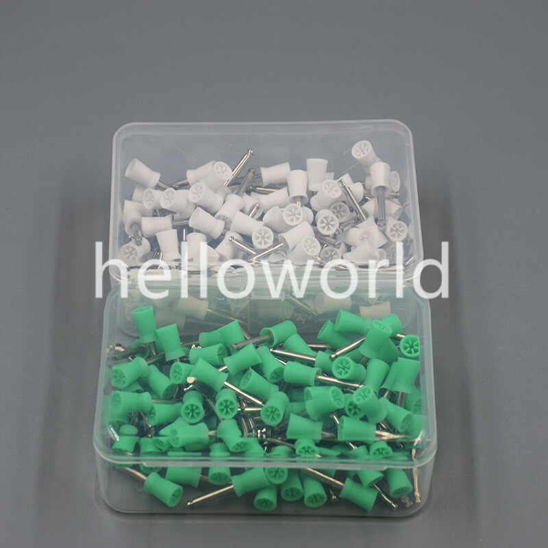 100 Pcs Green/White Dental Polishing Cups Rubber Prophy Polisher Latch 6 Webbed