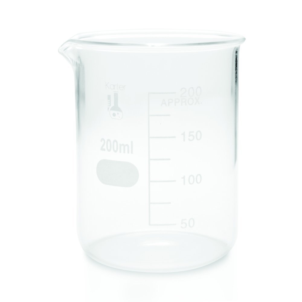 200ml Beaker, Low Form Griffin, 3.3 Boro, Karter Scientific 232Q4 (Single)