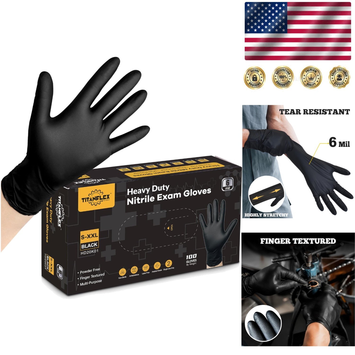 Disposable Heavy-Duty Nitrile Exam Gloves, 6-Mil, Black – Food Safe & Latex Free