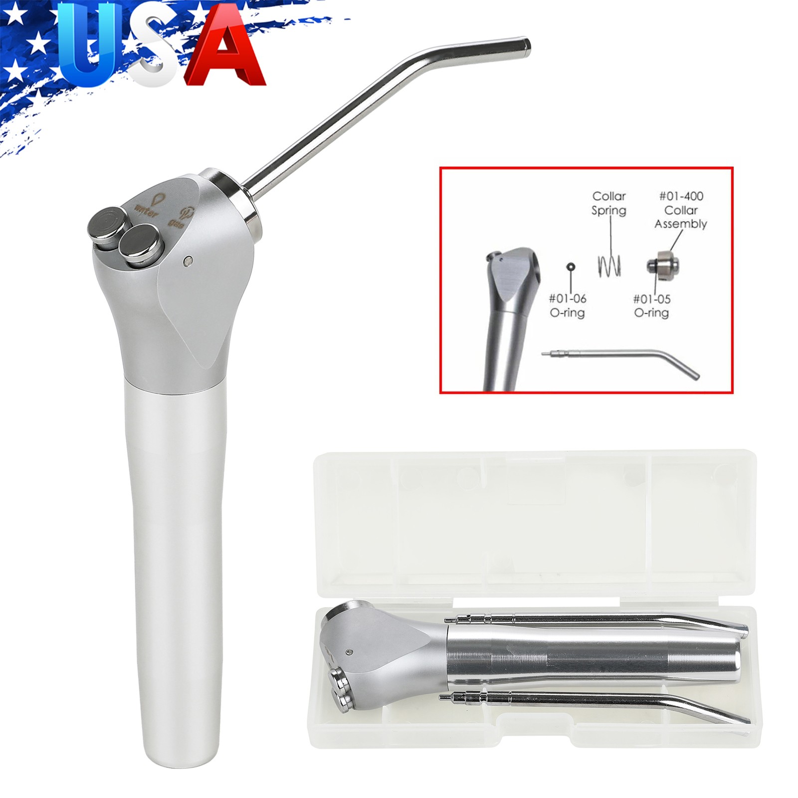 Dental Air Water Spray Triple Syringe Solid Alloy /Plastic Nozzles/Tips/Tubes US