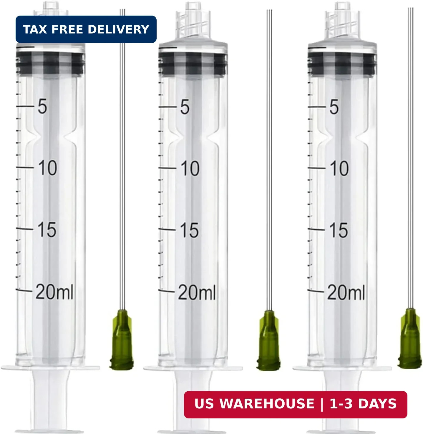 3 Pack 20ml Industrial Plastic Syringes with Blunt Luer Lock Needle 4 Inch for S