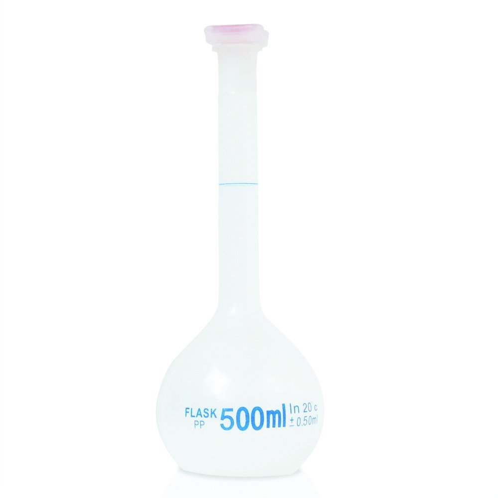 500ml Graduated Volumetric Flask, PP with Plug Cap. Karter Scientific 229Y4
