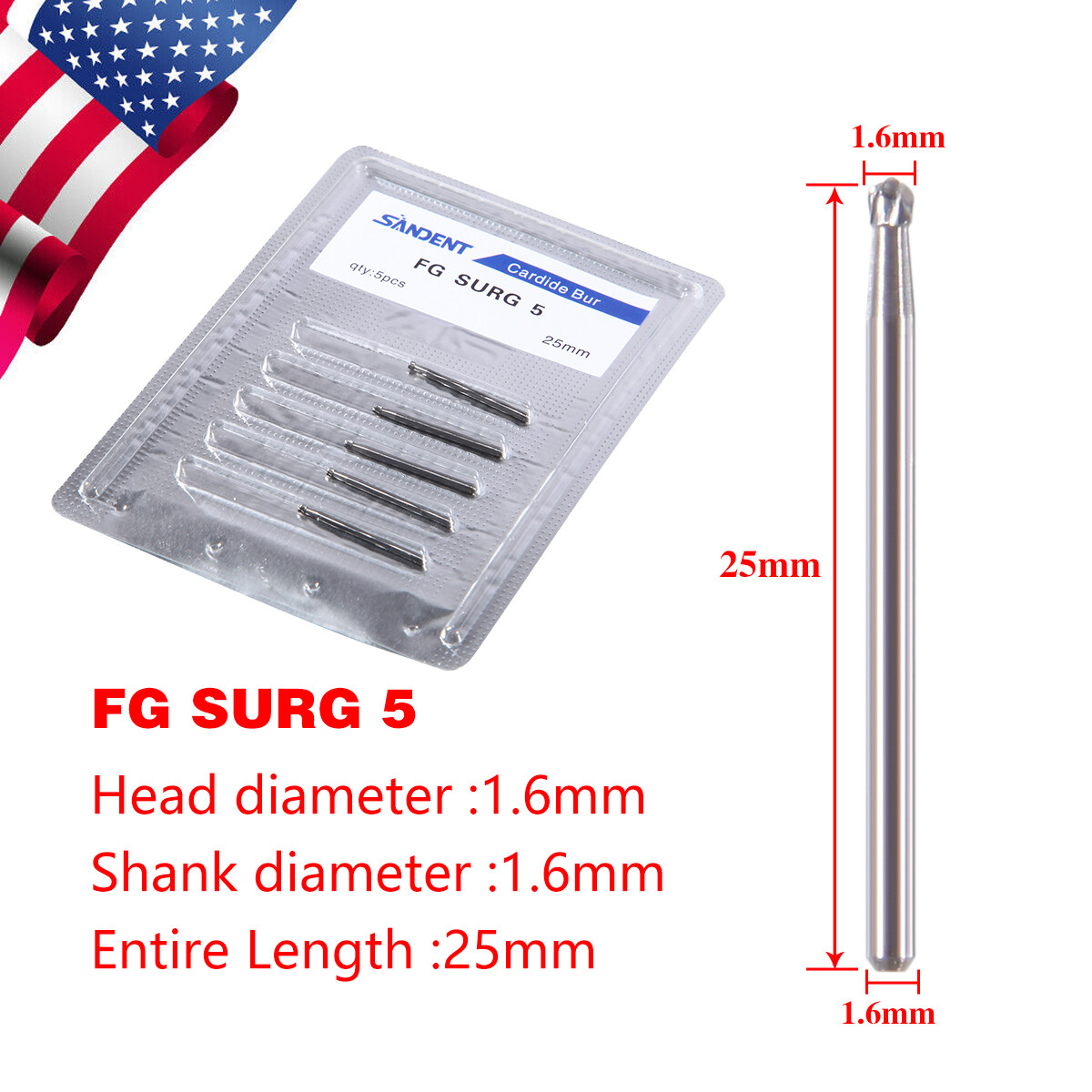 Dental Surgical Round Tungsten Carbide Bur FG-5 Burs For High Speed Handpiece