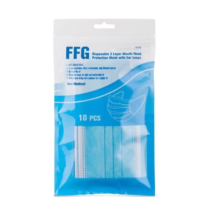 FFG Disposable 3-Layer Mouth/Nose Protection Face Mask with Ear Loops Resealable