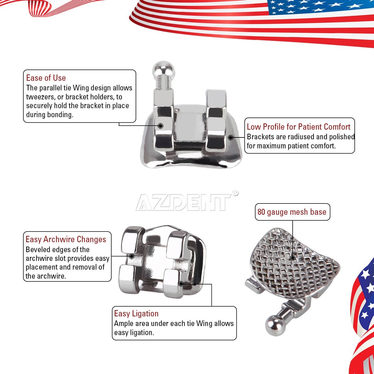 20pcs Dental Orthodontic Brackets Braces Mini Edgewise 022 Hooks 3 Metal AZDENT
