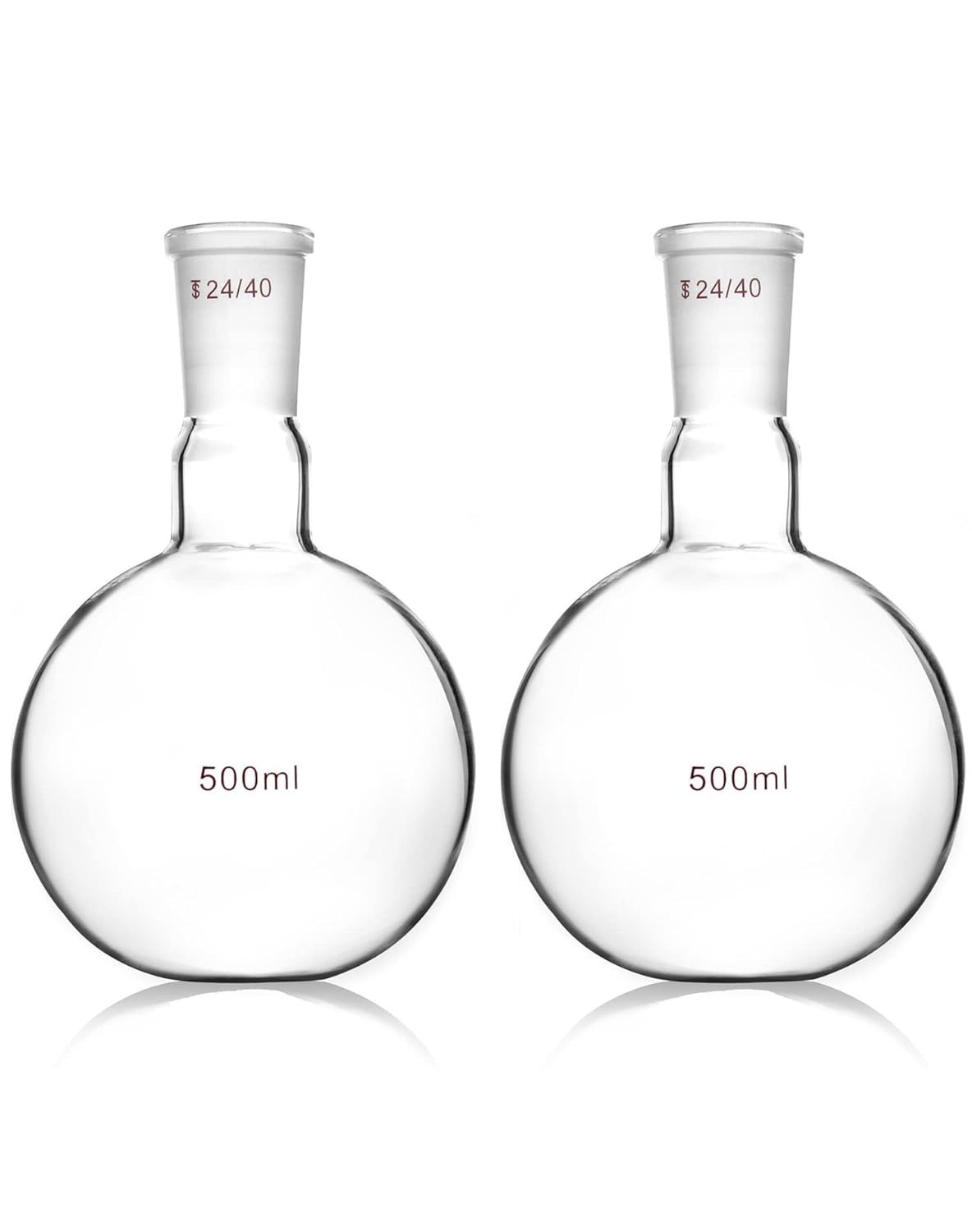 2 Pack 500ml Flat Bottom Boiling Flask 24/40 Lab Distillation Boro Glassware Set