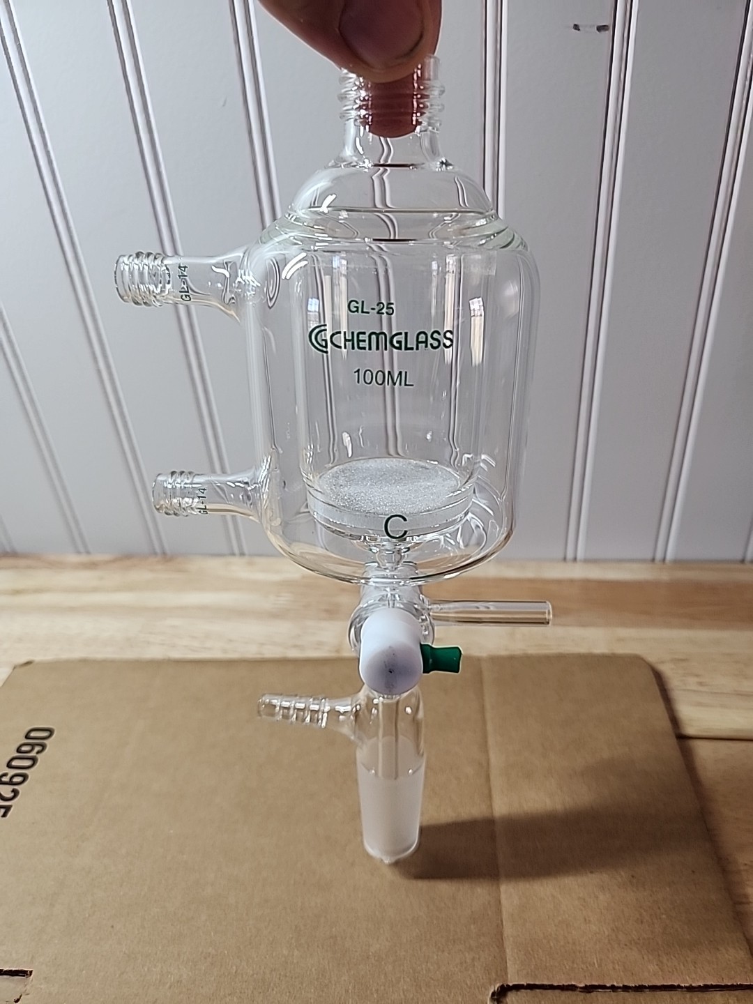 Chemglass 100 mL Jacketed Cylindrical Reaction Vessel & Valve