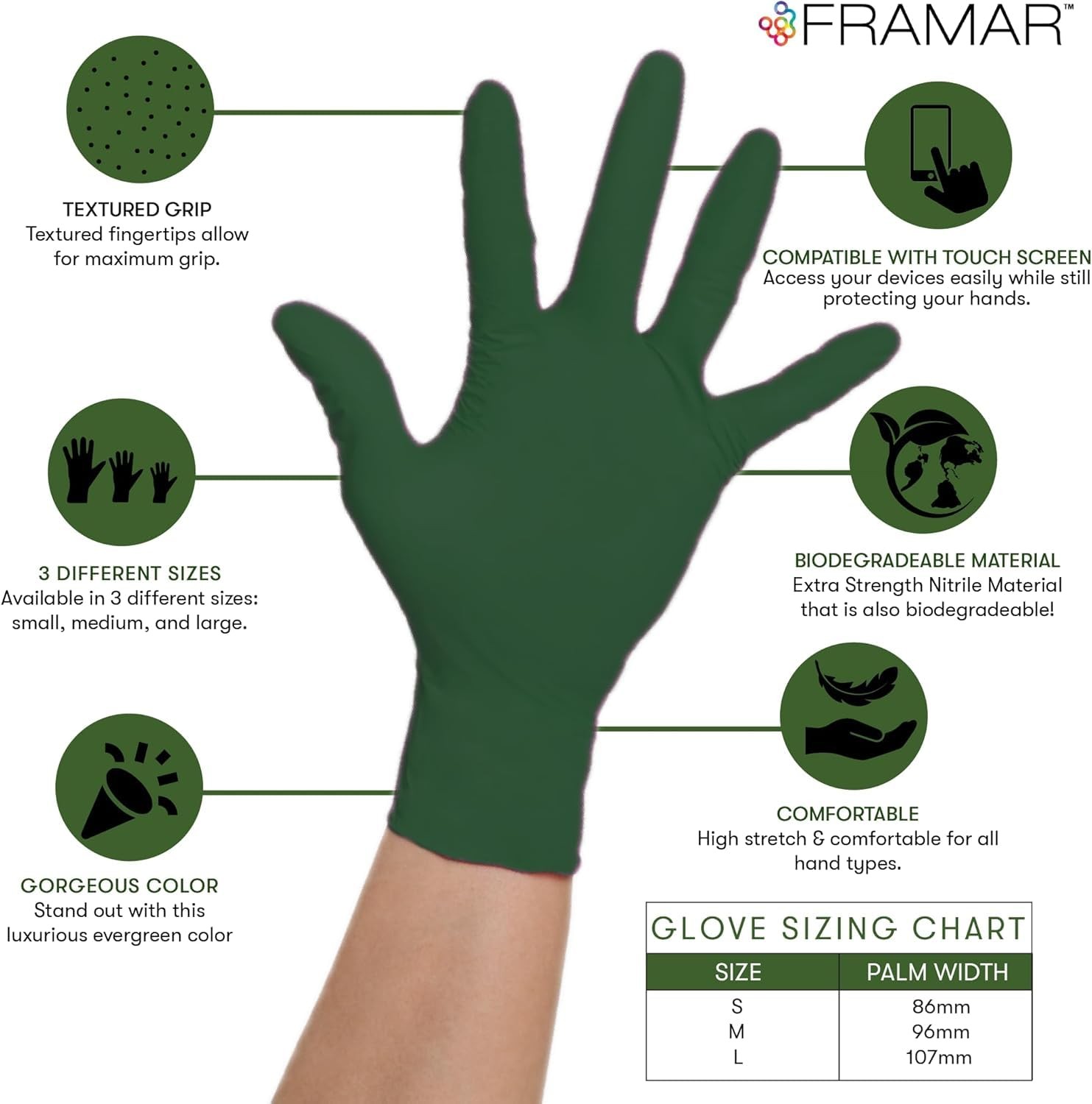 Disposable Nitrile Gloves Green Medium 100 Count Latex Free Biodegradable