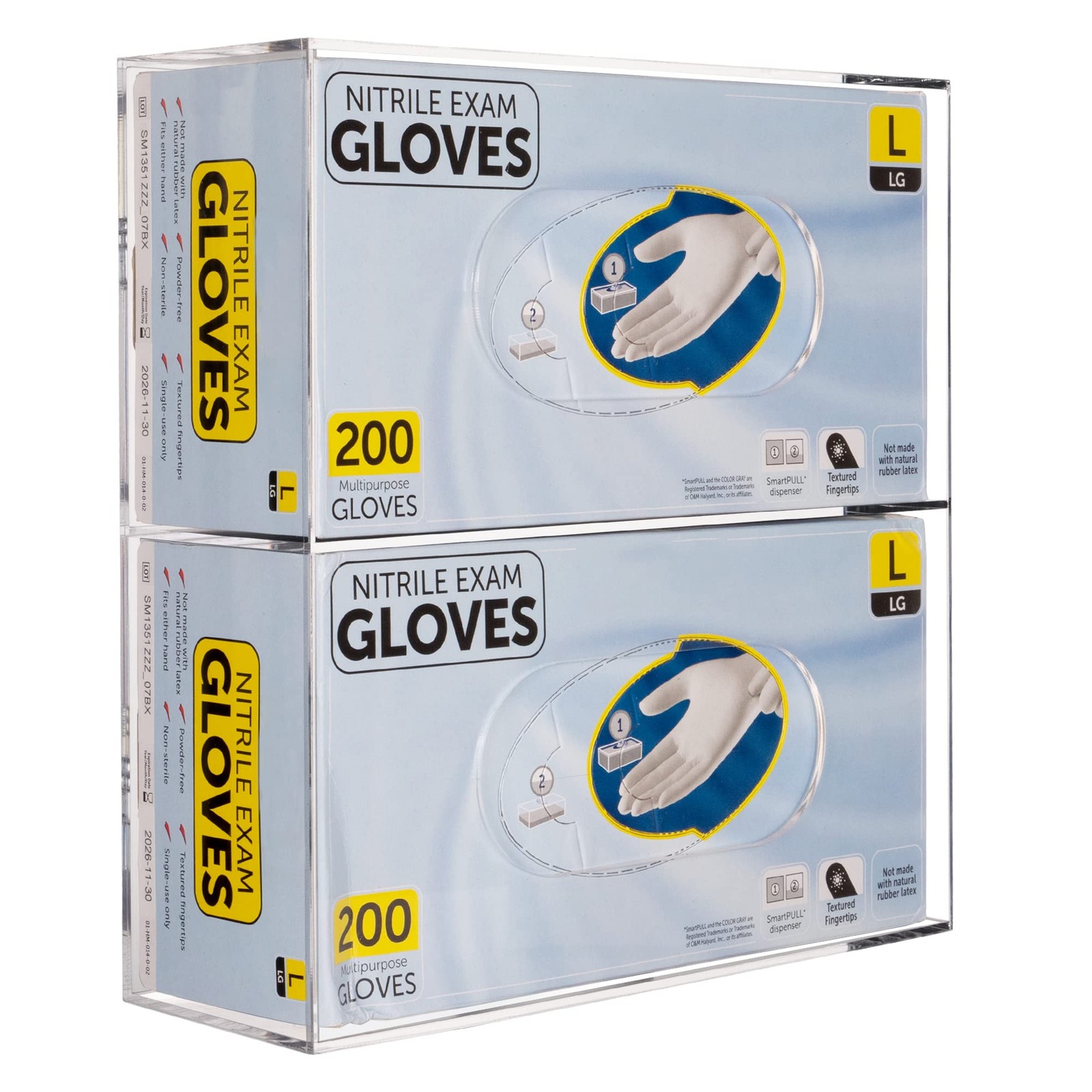 Aphbrada Double Glove Box Holder Wall Mount, Side-Load Acrylic Double, Clear