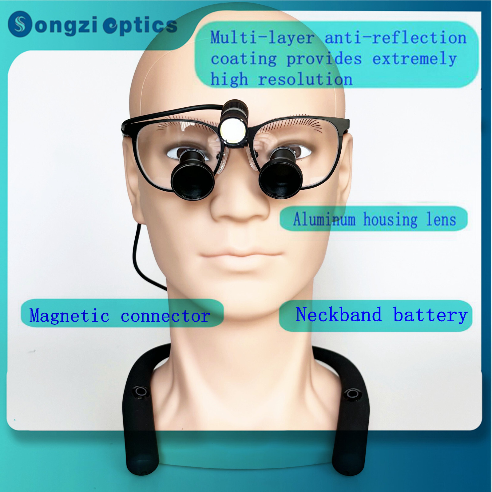 2.5X 3X 3.5X Titanium Frame Dental Surgical Loupes with Light Neckband Battery