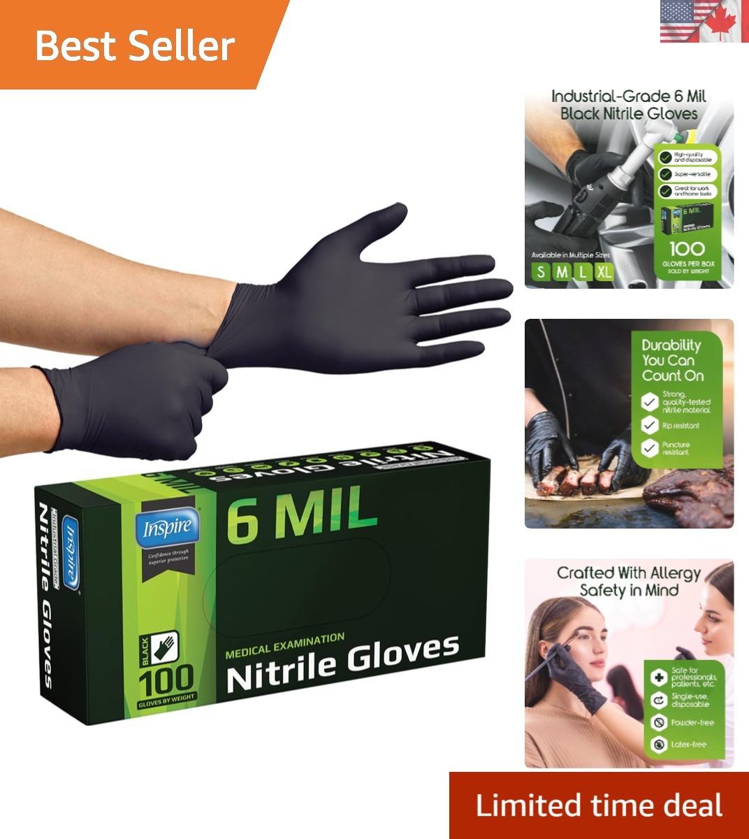 Black Nitrile Gloves HEAVY DUTY 6 Mil Nitrile Chemical Resistant Medical Cook…