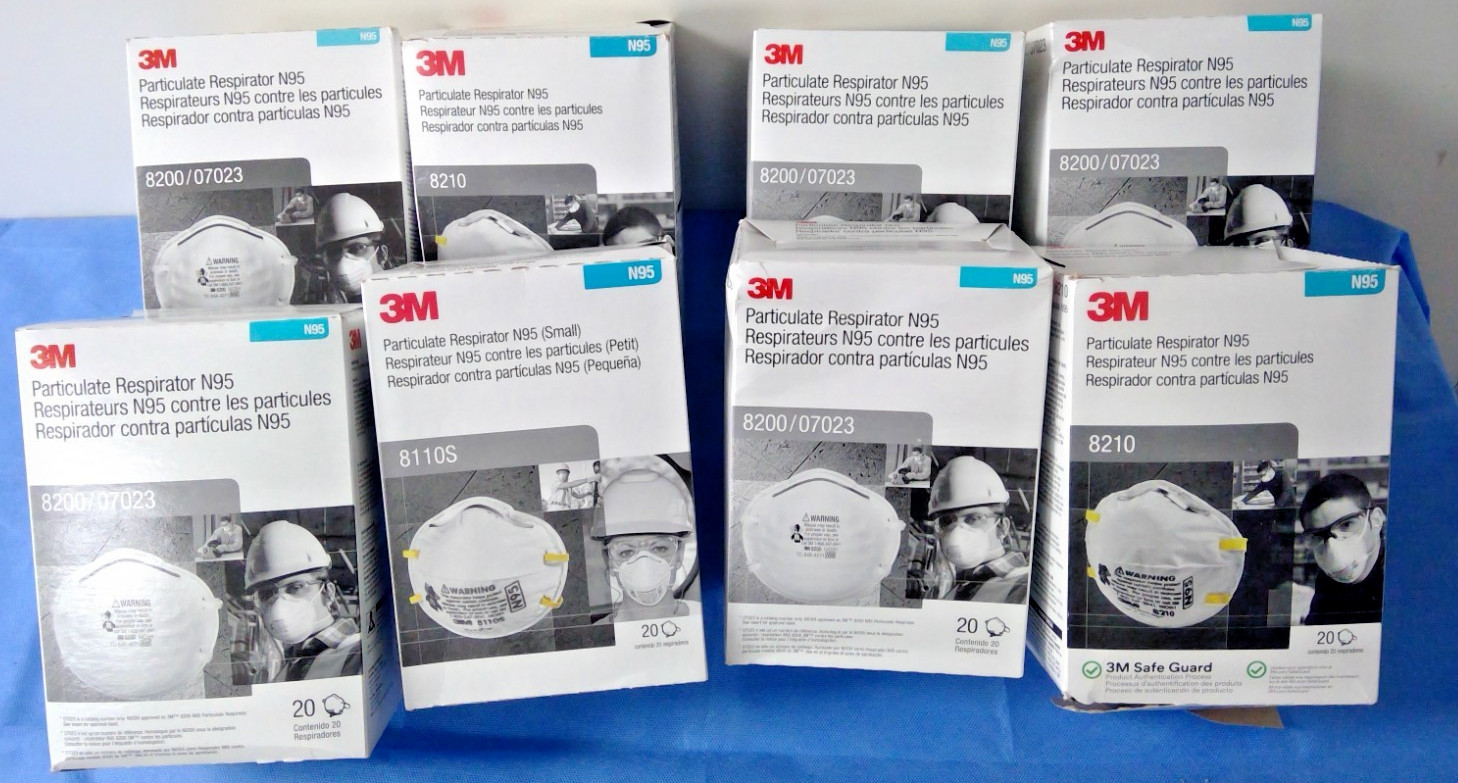 Lot of 160 3M Particlate Respirator N95 Masks, Models 8200, 8210, and 8110S